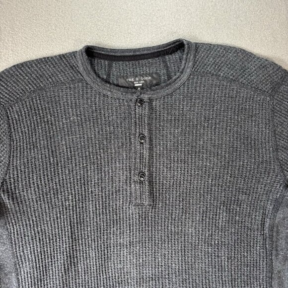 Rag & Bone Shirt Men’s M Gray Waffle Cotton Henley Heavy Gauge Thermal Preppy - Picture 2 of 16